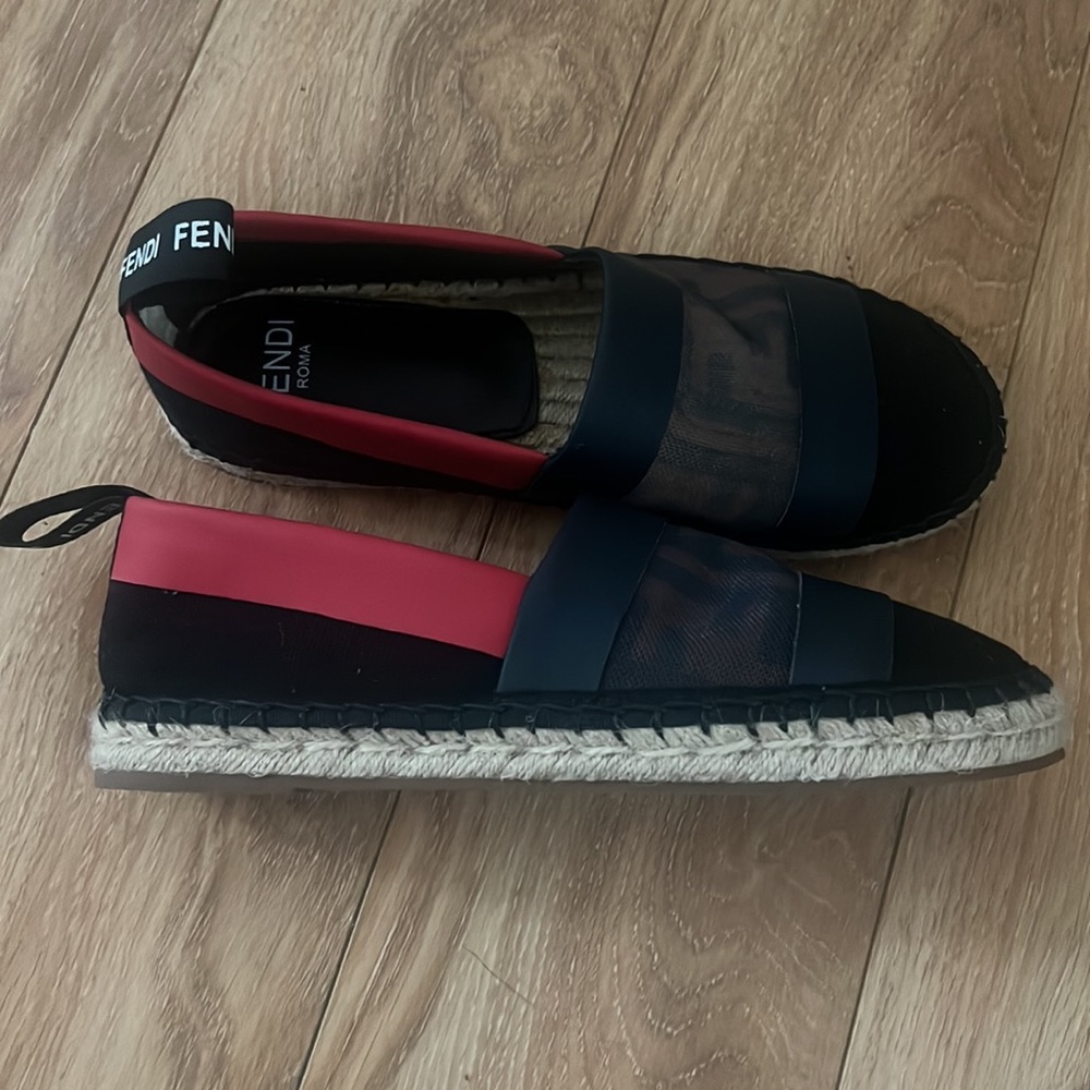 Women black print espadrille loafers sz 8